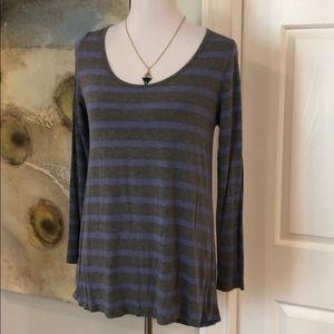 LuLaRoe Lynnae - Periwinkle and grey stripes